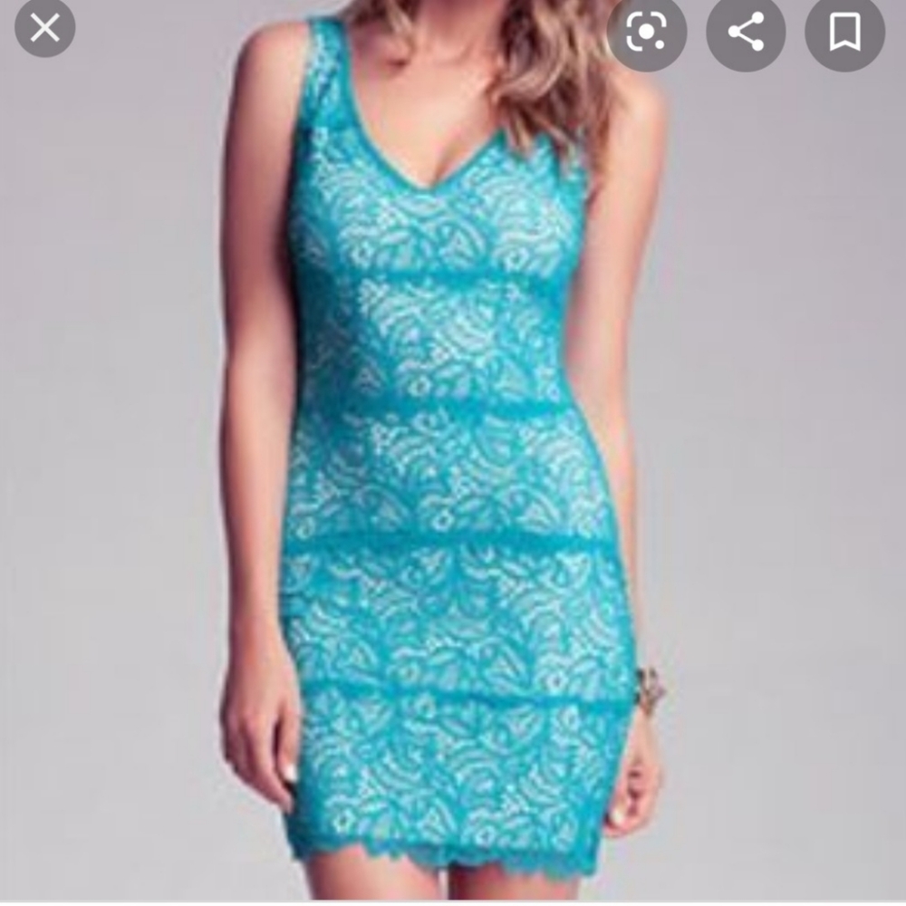 Teal blue BeBe lace dress NWT